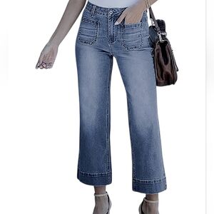 Luvamia Wide Leg Cropped Jeans(Medium Wash)